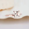 Natural Pink Morganite and Diamond Engagement Ring, 2 Carat Rose Gold Princess Cut Wedding Ring, Anniversary Promise Ring Gifts