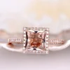 Princess Cut Morganite Engagement Ring Rose Gold Natural Diamond Halo Ring Diamond Band 14K Promise Ring Anniversary Ring