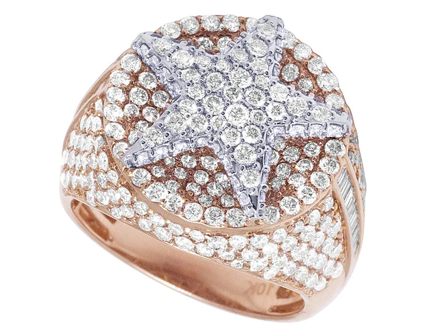 925 Sterling Silver Moissanite Diamond STAR Men Ring, Fully Iced Gold Plated Men Pinky Ring, Round Moissanite Diamond Hip Hop Ring For Him