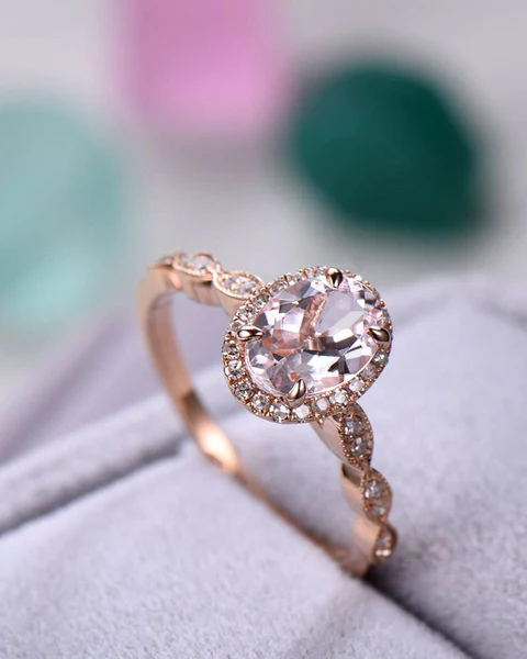 2_a7e55022-7917-4b5c-9f74-1824d5a4fc53_600x600 Rose Gold Pink Morganite Engagement Ring Diamond Halo Wedding Art Deco Women Bridal Set Oval Cut Antique Anniversary Gift for Her Promise
