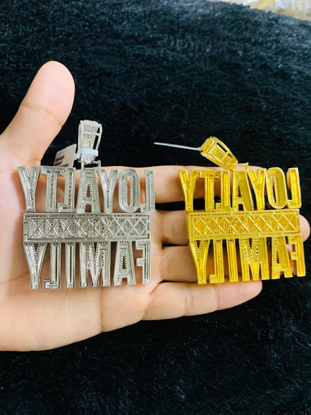 Gold Finish Loyalty Makes You Family Hip Hop Charm Pendant, Sterling Silver Iced Out VVS Diamond Pendant, Charm Diamond Hip Hop Pendant