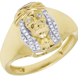 925 Sterling Silver Moissanite Diamond Jesus Men Ring, Fully Iced Gold Plated Men Pinky Ring, Round Moissanite Diamond Hip Hop Ring For Him