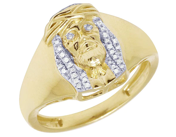 925 Sterling Silver Moissanite Diamond Jesus Men Ring, Fully Iced Gold Plated Men Pinky Ring, Round Moissanite Diamond Hip Hop Ring For Him