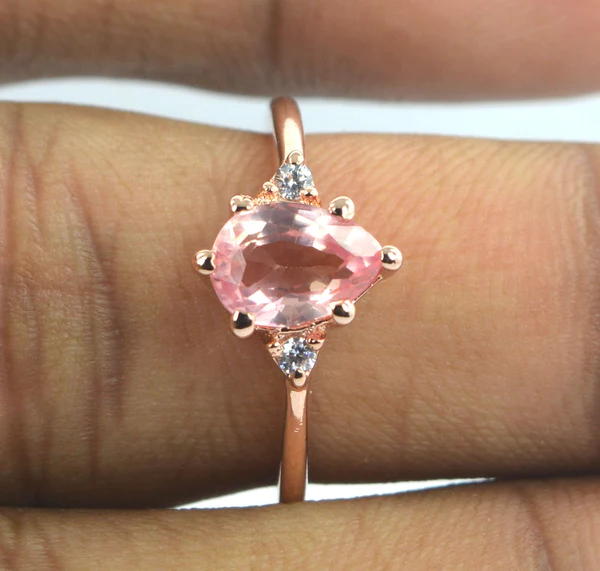 Pear Natural Pink Morganite Rose Gold Engagement Ring Sterling Silver  Diamond Wedding Rings Minimalist Women Promise Anniversary Gift