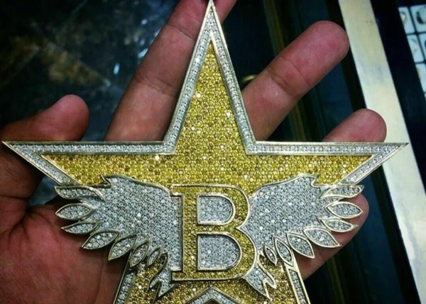 Round VVS Diamond STAR Customized Pendant, Customized Letter Diamond Pendant, Full Iced Out Diamond Hip Hop Charm Pendant