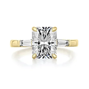 Radiant Moissanite Diamond 2.5CT With Side Baguette Moissanite Diamond Three Stone Ring Radiant Moissanite Engagement Ring For Her