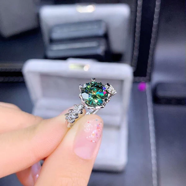 Gorgeous Green Moissanite Ring 2ct D Color VVS1, Sterling Silver And 18K White Gold Plated, Women's Ring, Engagement ring gift for her