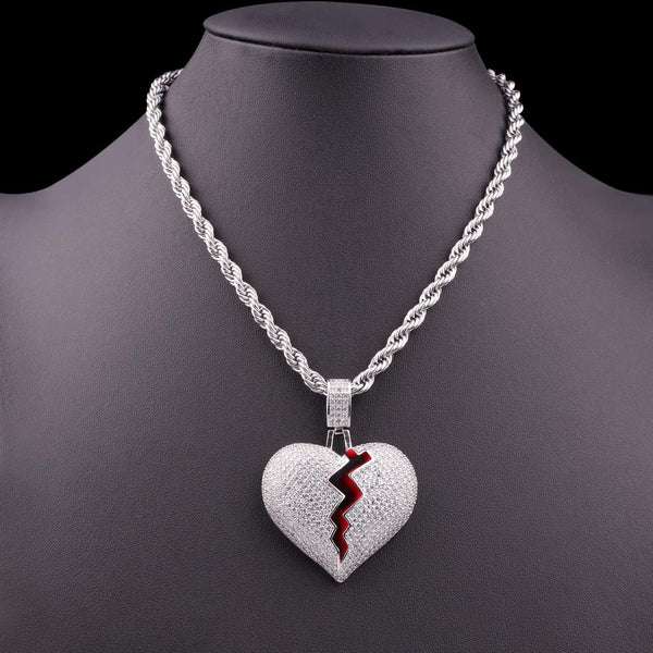 Customized Broken Heart Round VVS Diamond Hip Hop Pendant, Sterling Silver Iced Out Birthday Gift Pendant, Charm Diamond Hip Hop Pendant