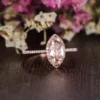 Marquise Morganite Engagement Ring Rose Gold Unique Wedding Ring Antique Natural Diamond Halo Women Anniversary Promise Gift for her Bridal