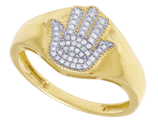 925 Sterling Silver Moissanite Diamond HAND Men Ring, Fully Iced Gold Plated Men Pinky Ring, Round Moissanite Diamond Hip Hop Ring For Him