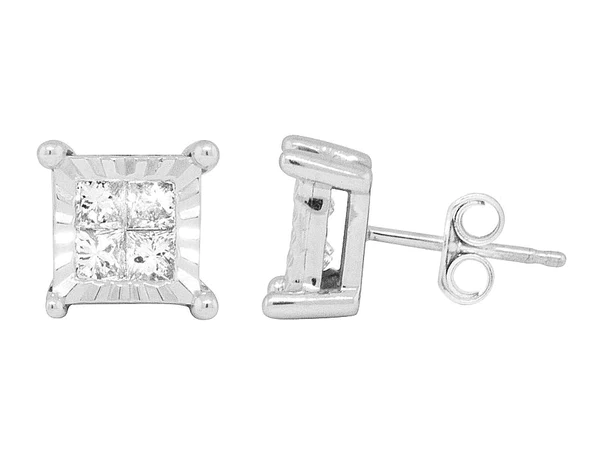 Princess VVS Diamond Sterling Silver Stud Solitaire Diamond Earring, 10K/14K Gold Hip Hp Jewelry For Women, Anniversary Gift For Her