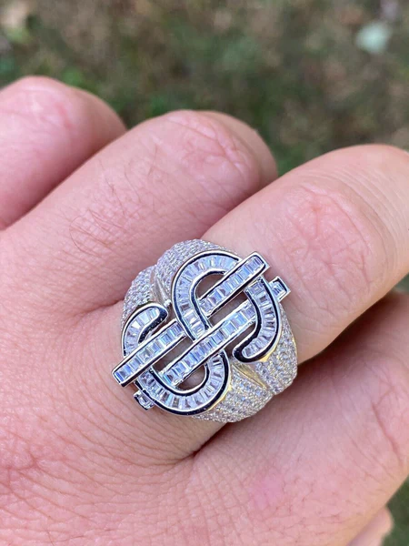 Baguette & Round Moissanite Diamond Customized Diamond Ring, Sterling Silver Champion Men Ring For Birthday Gift, Gold Plated Diamond Ring