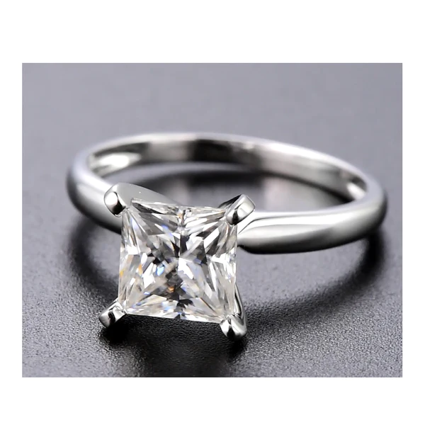 Princess Moissanite Solitaire Diamond Engagement Ring, Sterling Silver Moissanite Diamond Wedding Ring For Bridal, 10K/14K Gold Anniversary Diamond Ring For Gift