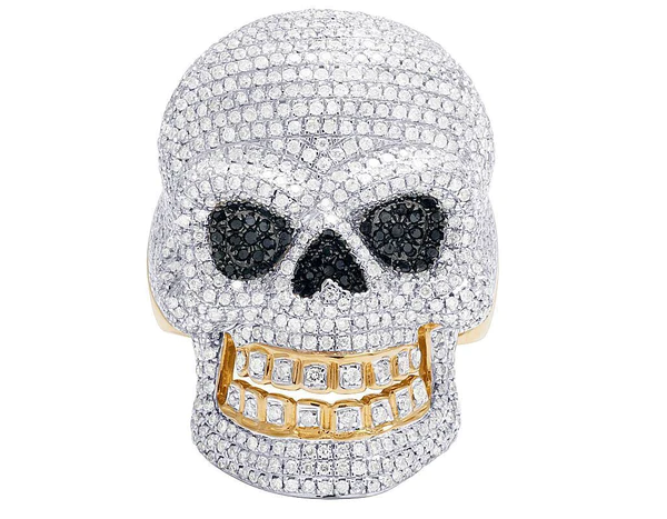 925 Sterling Silver Moissanite Diamond SKULL Men Ring, Fully Iced Gold Plated Men Pinky Ring, Round Moissanite Diamond Hip Hop Ring For Him