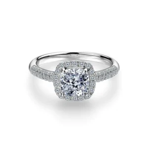 Cushion Moissanite Halo Diamond Engagement Ring, Sterling Silver Moissanite Diamond Wedding Ring For Bridal, 10K/14K Gold Anniversary Diamond Ring For Gift