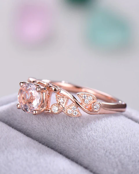 2_e98c8e44-385b-433f-b014-6c72bc2ee092_600x600 Peach Pink Morganite Engagement Ring 14k Rose Gold Sterling Silver Pink Diamond Antique Wedding Ring Unique Milgrain Anniversary Gift Vintage