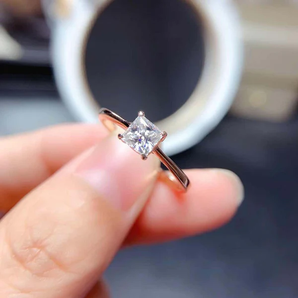 2_eb73f3fa-1d6a-4574-8378-7adb5b3e814c_600x600 Princess Moissanite Solitaire Diamond Engagement Ring, Moissanite Wedding Ring, Silver Moissanite Diamond Women Ring, Proposal Gold Ring For Her