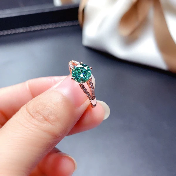 Dainty & Gorgeous Green Moissanite Ring 2ct D Color Anniversary Gift For Wife, Sterling Silver and Solid Gold Women Ring For Wedding Gift, Women's Ring Promise ring, Proposal Ring For Her