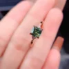 Dainty & Gorgeous Green Cushion Moissanite Ring Leafs band ring 2ct D Color VVS , Sterling Silver Women Ring, Anniversary gift, Women's Ring