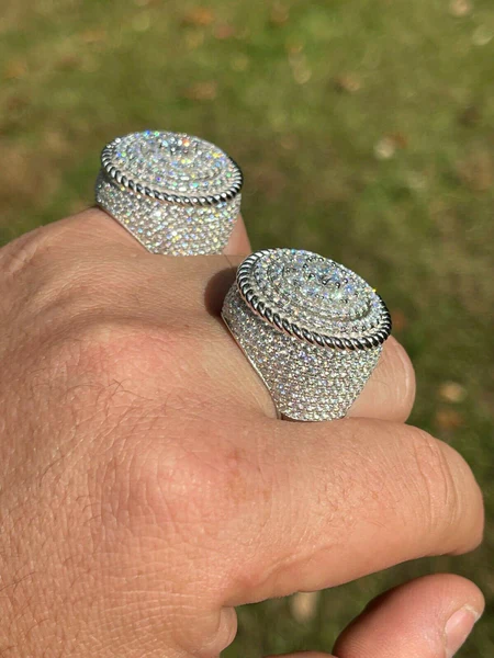 925 Sterling Silver Round Moissanite Diamond HUGE Men Ring, Fully Iced Gold Plated Moissanite Round Hip Hop Rapper Pinky Ring, Round Moissanite Diamond Hip Hop Ring For Him