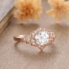 Round Moissanite Flower Floral Solitaire Diamond Engagement Ring, Moissanite Wedding Ring, Silver Moissanite Diamond Women Ring, Proposal Gold Ring For Her