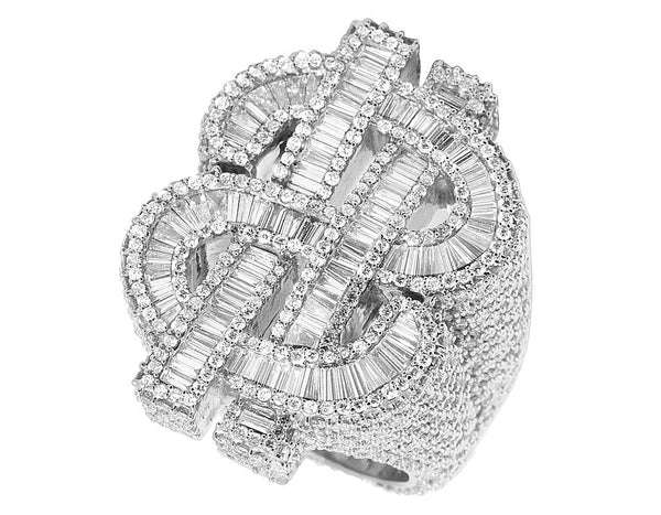 925 Sterling Silver Baguette Moissanite Diamond Men Ring, Fully Iced Gold Plated Men Pinky Ring, Round Moissanite Diamond Hip Hop Ring For Him