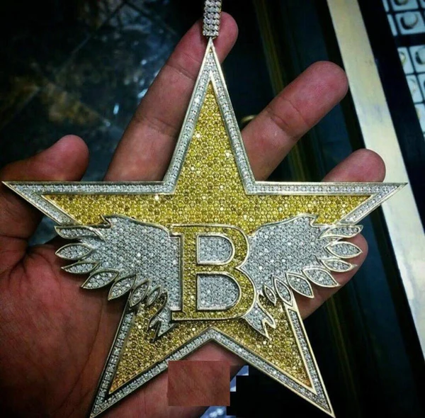 Round VVS Diamond STAR Customized Pendant, Customized Letter Diamond Pendant, Full Iced Out Diamond Hip Hop Charm Pendant