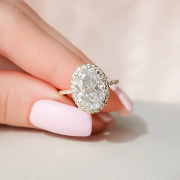 Oval Moissanite Halo Diamond Engagement Ring, Sterling Silver Moissanite Diamond Wedding Ring For Bridal, 10K/14K Gold Anniversary Diamond Ring For Gift