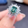 Green Moissanite Ring, Gorgeous Green Moissanite Ring, Moissanite Silver Ring, Dainty Ring, Green Moissanite Statement Ring
