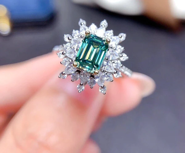 Green Moissanite Ring, Gorgeous Green Moissanite Ring, Moissanite Silver Ring, Dainty Ring, Green Moissanite Statement Ring