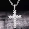 Round White VVS Diamond CROSS Hip Hop Pendant, Sterling Silver Iced Out Birthday Gift Pendant, Charm Diamond Hip Hop Pendant