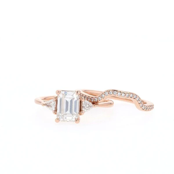 Pear & Emerald Cut Moissanite Solitaire Diamond Engagement Ring Set, Sterling Silver Moissanite Diamond Wedding Ring Set For Bridal, 10K/14K Gold Anniversary Diamond Ring For Gift