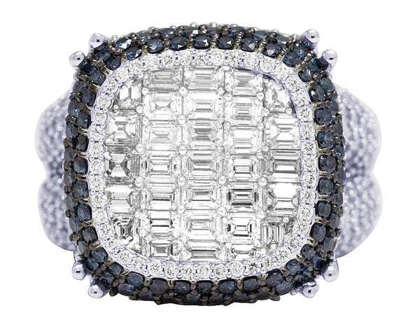 925 Sterling Silver Baguette Moissanite Diamond Men Ring, Fully Iced Gold Plated Men Pinky Ring, Round Moissanite Diamond Hip Hop Ring For Him