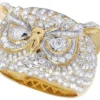 925 Sterling Silver Moissanite Diamond OWL Men Ring, Fully Iced Gold Plated Men Pinky Ring, Round Moissanite Diamond Hip Hop Ring For Him