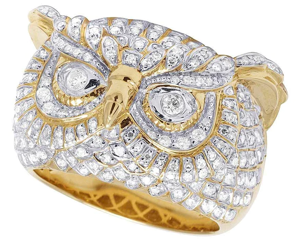 925 Sterling Silver Moissanite Diamond OWL Men Ring, Fully Iced Gold Plated Men Pinky Ring, Round Moissanite Diamond Hip Hop Ring For Him