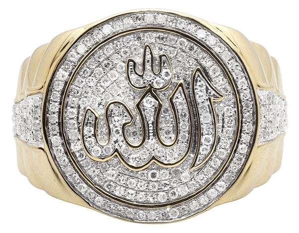 925 Sterling Silver Moissanite Diamond ALLAH Men Ring, Fully Iced Gold Plated Men Pinky Ring, Round Moissanite Diamond Hip Hop Ring For Him
