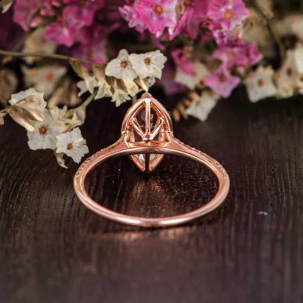 Marquise Morganite Engagement Ring Rose Gold Unique Wedding Ring Antique Natural Diamond Halo Women Anniversary Promise Gift for her Bridal