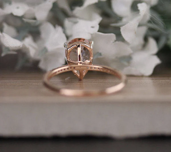 3_33cffc76-87ea-44a3-a7eb-69d4e18fbeaa_600x600 Peach Pink Morganite Engagement Ring, Pear 10x7mm Morganite and Diamond Half Eternity Ring, Rose Gold Morganite ring, Diamond Band