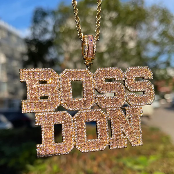 Baguette Pink Letters Iced Out Custom Name VVS Diamond Pendant, Personalized Necklace, Gift For Him Her, VVS Diamonds Hip Hop Jewelry, Boss Custom Letter Pendant