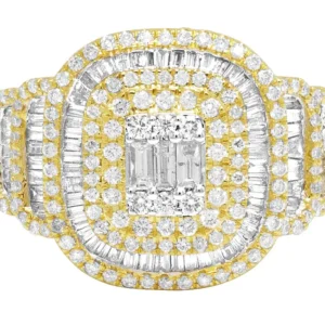 925 Sterling Silver Baguette Moissanite Diamond Men Ring, Fully Iced Gold Plated Men Pinky Ring, Round Moissanite Diamond Hip Hop Ring For Him