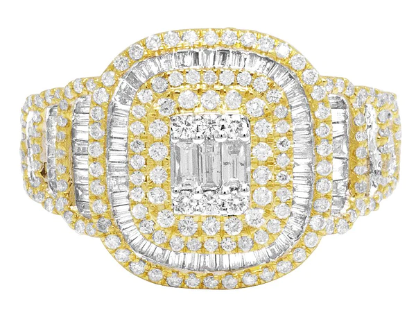 925 Sterling Silver Baguette Moissanite Diamond Men Ring, Fully Iced Gold Plated Men Pinky Ring, Round Moissanite Diamond Hip Hop Ring For Him