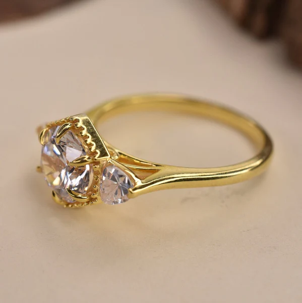 Pear & Round Moissanite 3 Stone Diamond Engagement Ring, Sterling Silver Moissanite Diamond Wedding Ring For Bridal, 10K/14K Gold Anniversary Diamond Ring For Gift