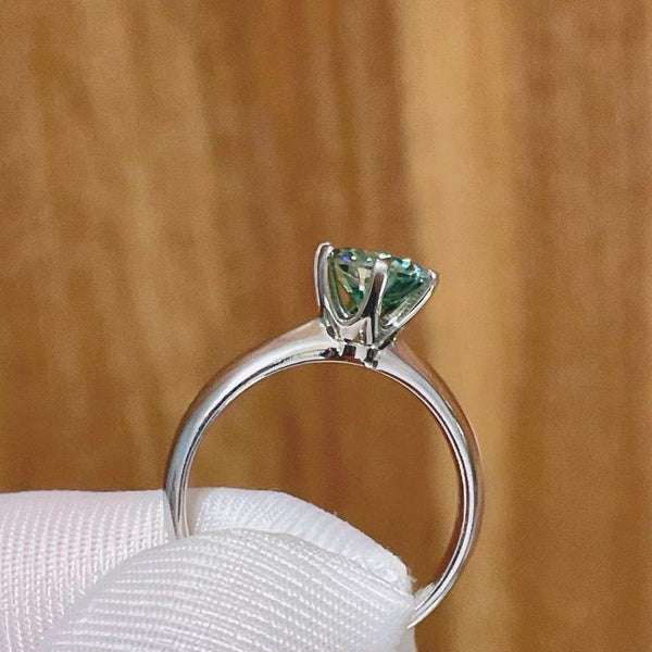Moissanite Ring, Green Moissanite Ring, Excellent Quality D Color Moissanite Ring, Moissanite Silver Ring, Dainty Ring, Green Moissanite