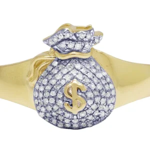 925 Sterling Silver Moissanite Diamond Money Bag Men Ring, Fully Iced Gold Plated Men Pinky Ring, Round Moissanite Diamond Hip Hop Ring For Him