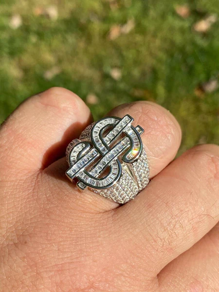 Baguette & Round Moissanite Diamond Customized Diamond Ring, Sterling Silver Champion Men Ring For Birthday Gift, Gold Plated Diamond Ring