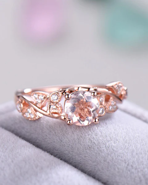 3_4b1b14ed-5973-48da-8d42-e9777b10ea8b_600x600 Peach Pink Morganite Engagement Ring 14k Rose Gold Sterling Silver Pink Diamond Antique Wedding Ring Unique Milgrain Anniversary Gift Vintage