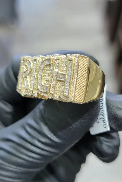 Baguette & Round Moissanite Diamond Customized Diamond Ring, Sterling Silver Champion Men Ring For Birthday Gift, Gold Plated Diamond Ring