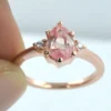 Pear Natural Pink Morganite Rose Gold Engagement Ring Sterling Silver  Diamond Wedding Rings Minimalist Women Promise Anniversary Gift