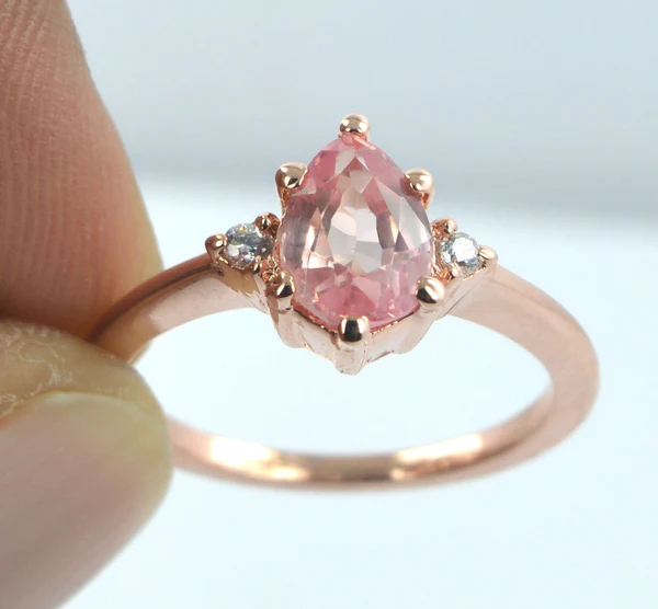 Pear Natural Pink Morganite Rose Gold Engagement Ring Sterling Silver  Diamond Wedding Rings Minimalist Women Promise Anniversary Gift
