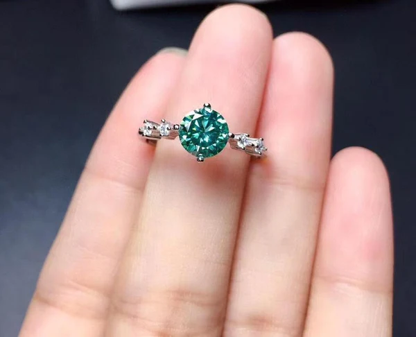 Moissanite Ring, Green Moissanite Ring, Excellent Quality D Color Moissanite Ring, Moissanite Silver Ring, Dainty Ring, Green Moissanite